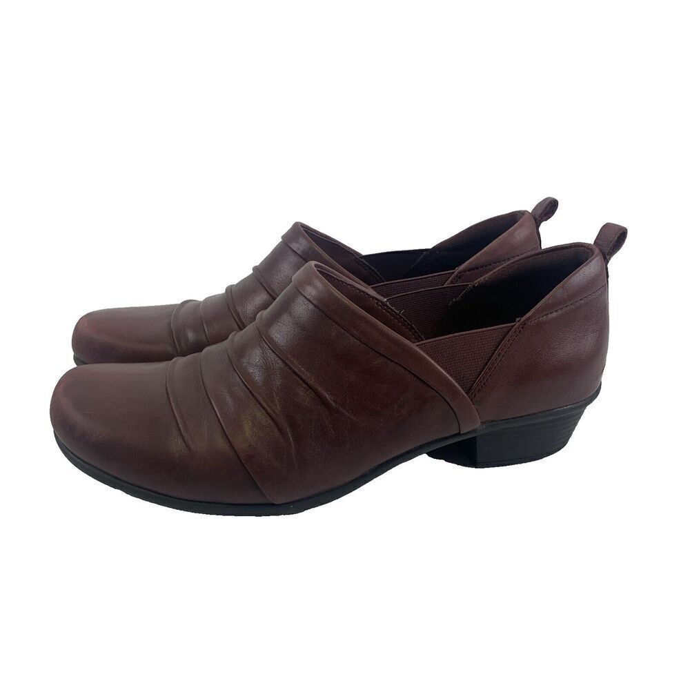 Earth Sage Slip On Bootie Merlot Leather‎ Ruched Low Pump Boot Comfort Womens 10